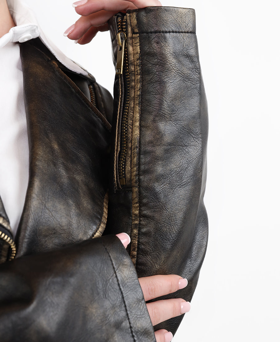 Leather jacket with waist belt