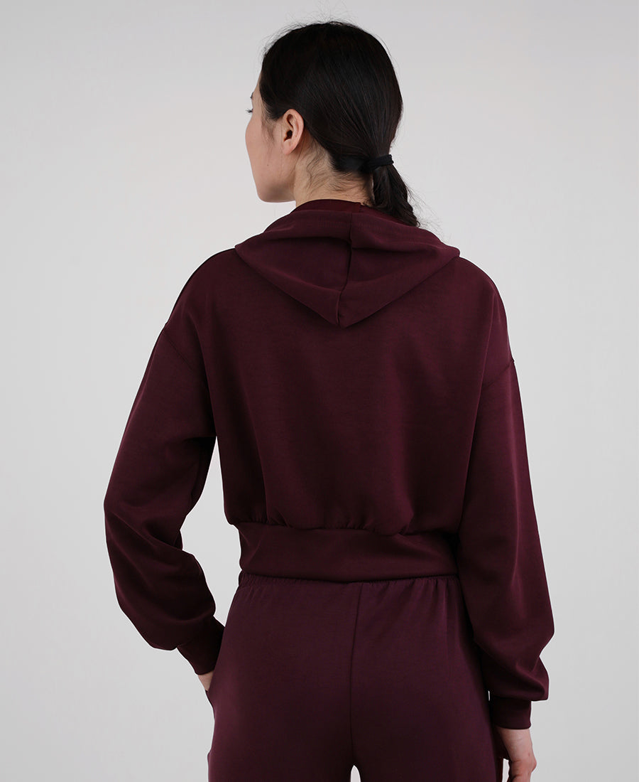Cropped sweatshirt with zipper and hood