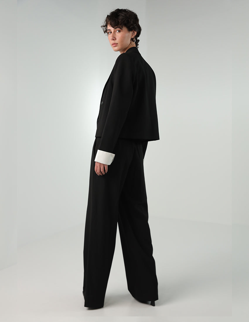 Formal Suit with Double-Breasted Blazer and Wide-Legged Pants