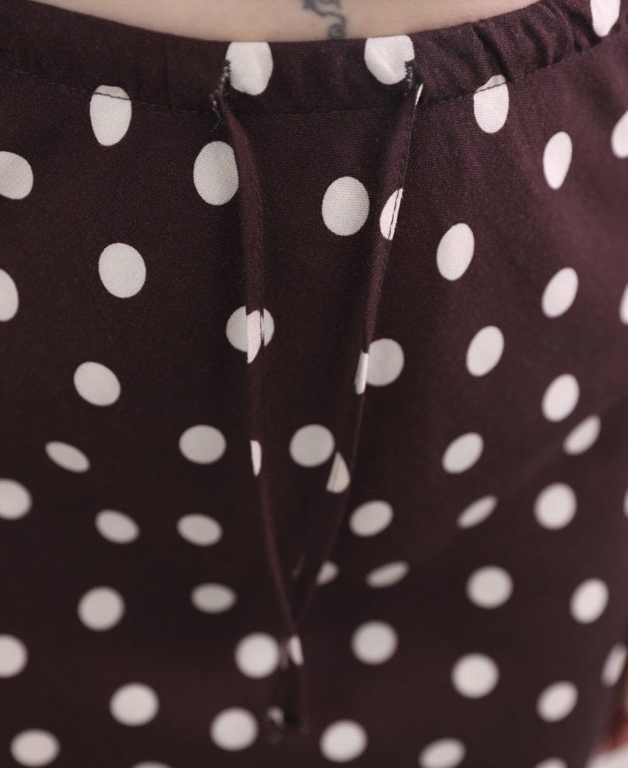 Long brown polka dot skirt
