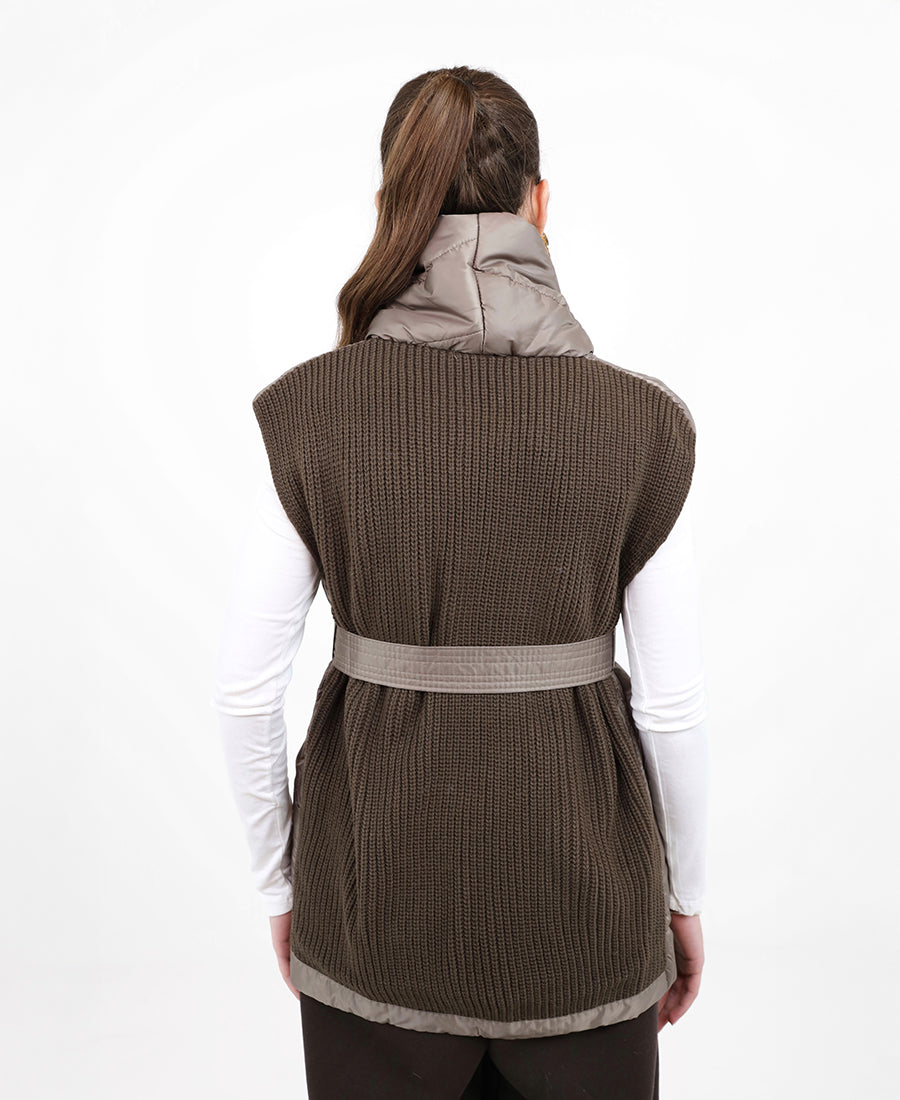 Vest on the back is wool with belt