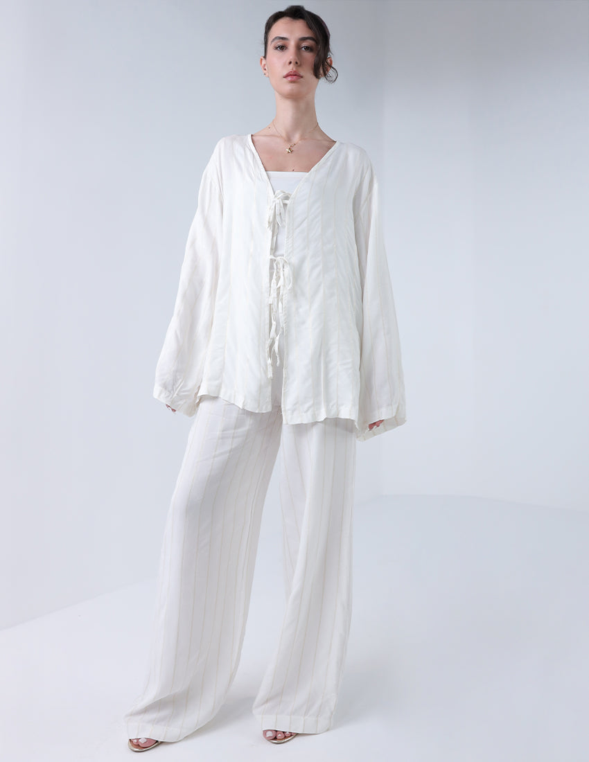 Two Piece Striped Linen Suit