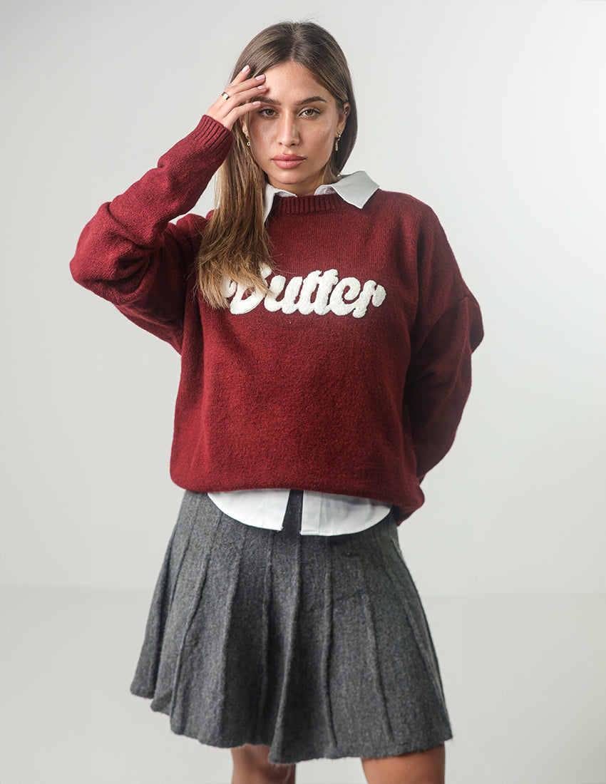 Oversized Cotton Sweater with "BUTTER" Embroidered Print