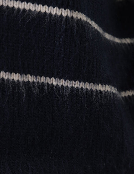 كارديجان مخطط أزرق داكن مع أزرار للإغلاق وفتحة رقبة دائرية