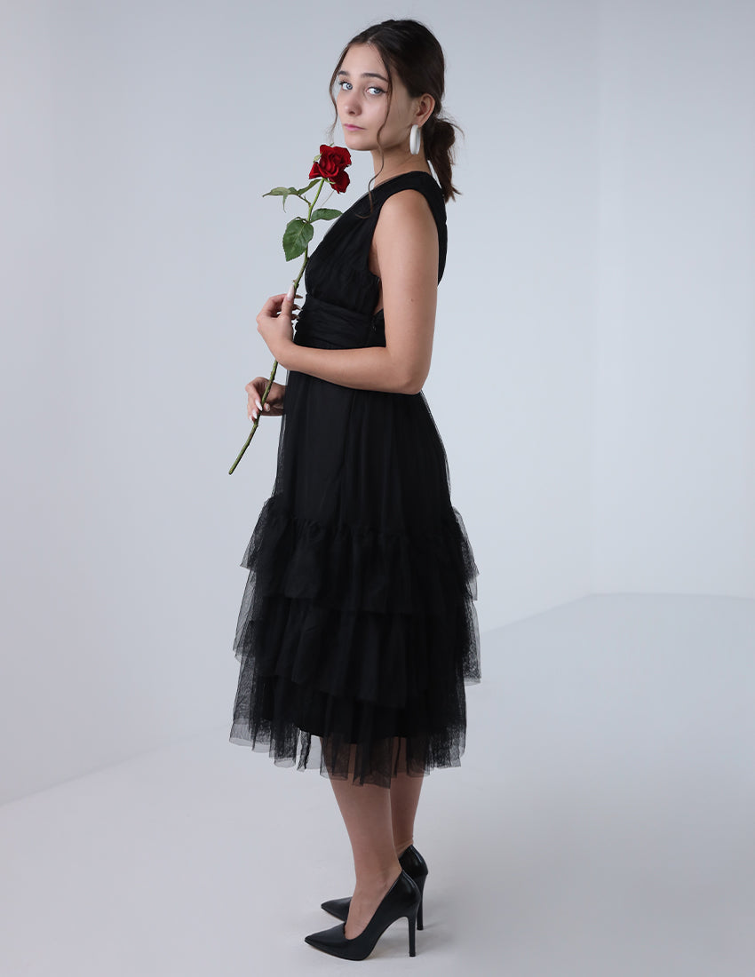 Chiffon layered dress midi-length