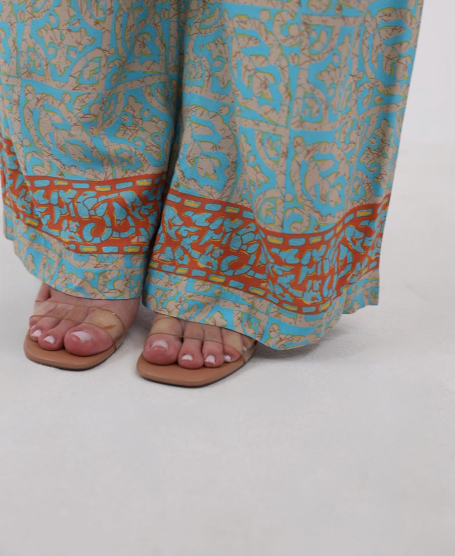 Turquoise-orange set, drilled top with wide trousers
