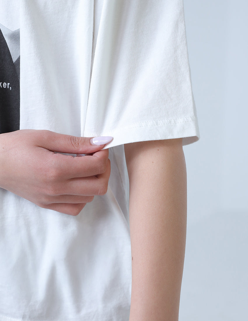 T-shirt with a print of a girl with words.