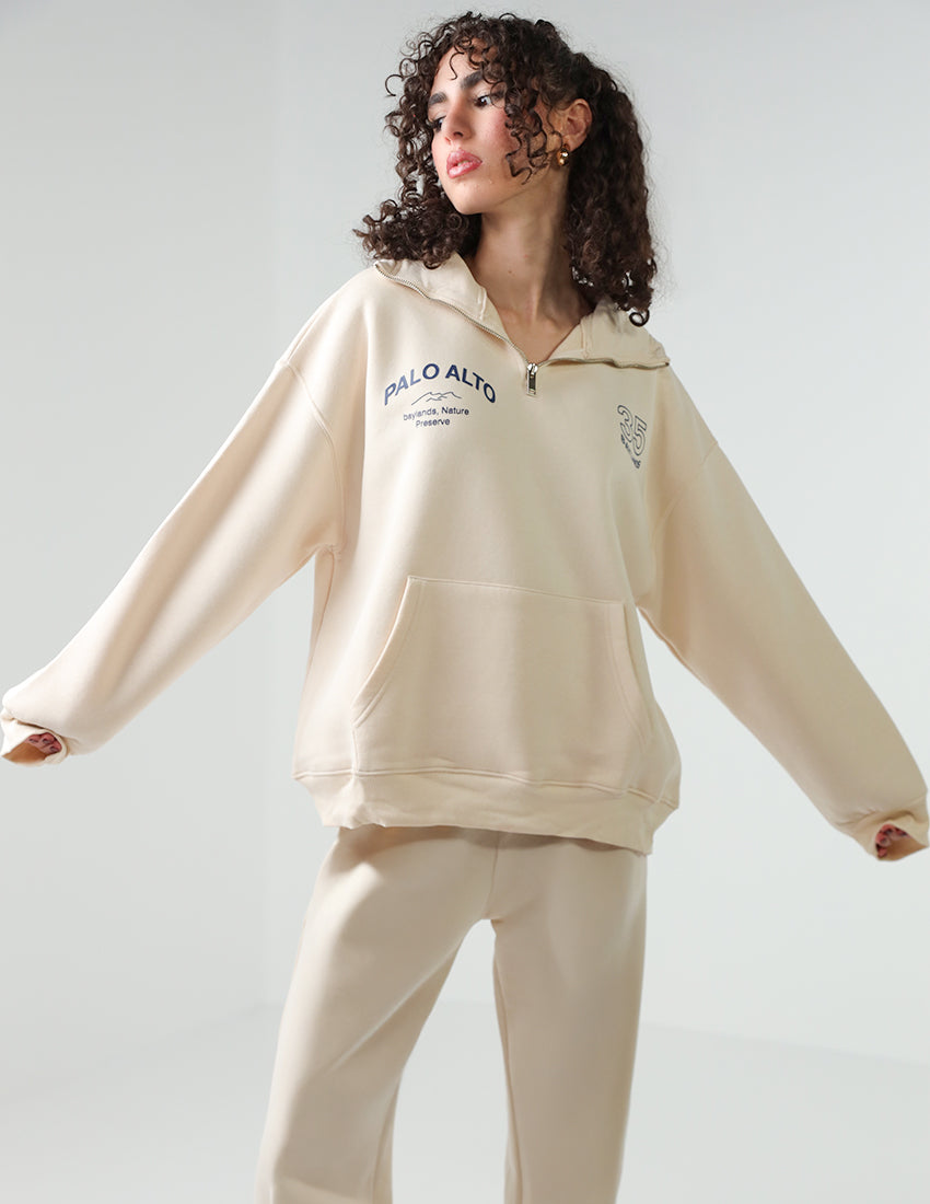 Half-Zipper Printed Hoodie