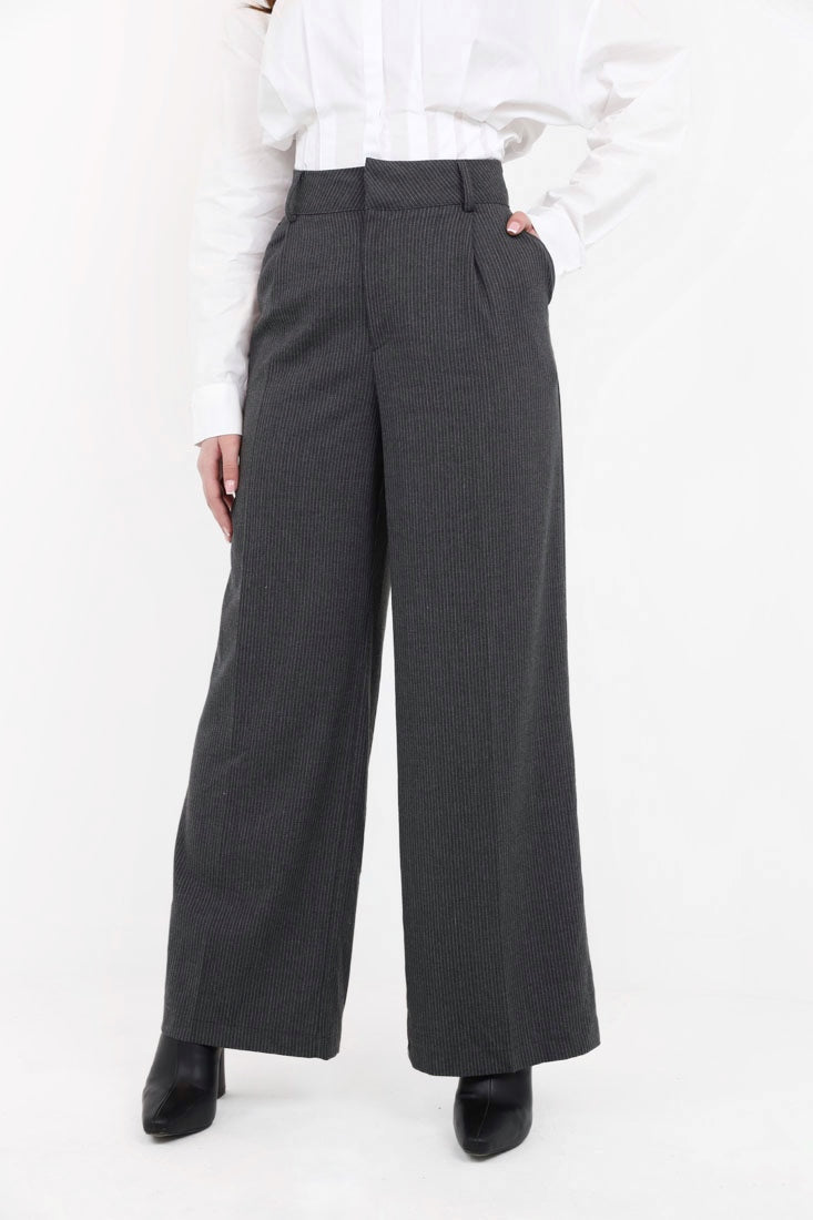 Pinstripe high-waisted, wide-leg trousers