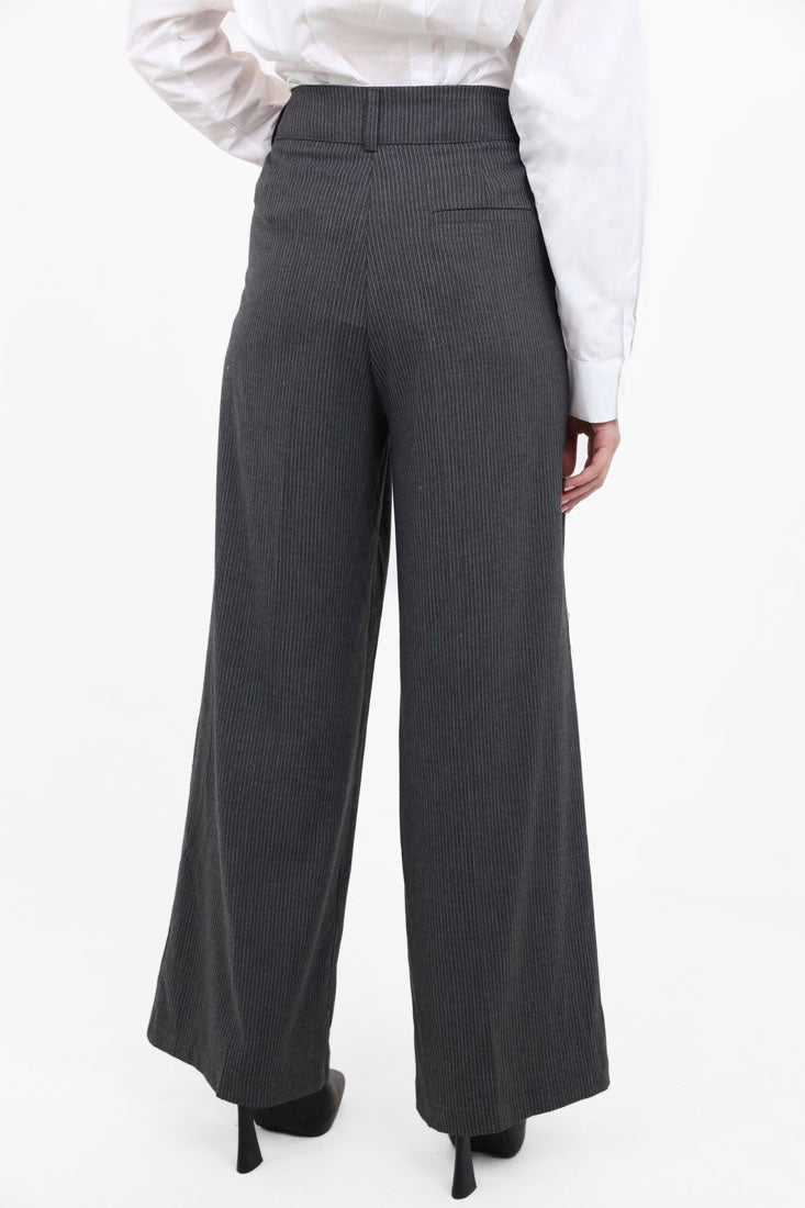 Pinstripe high-waisted, wide-leg trousers