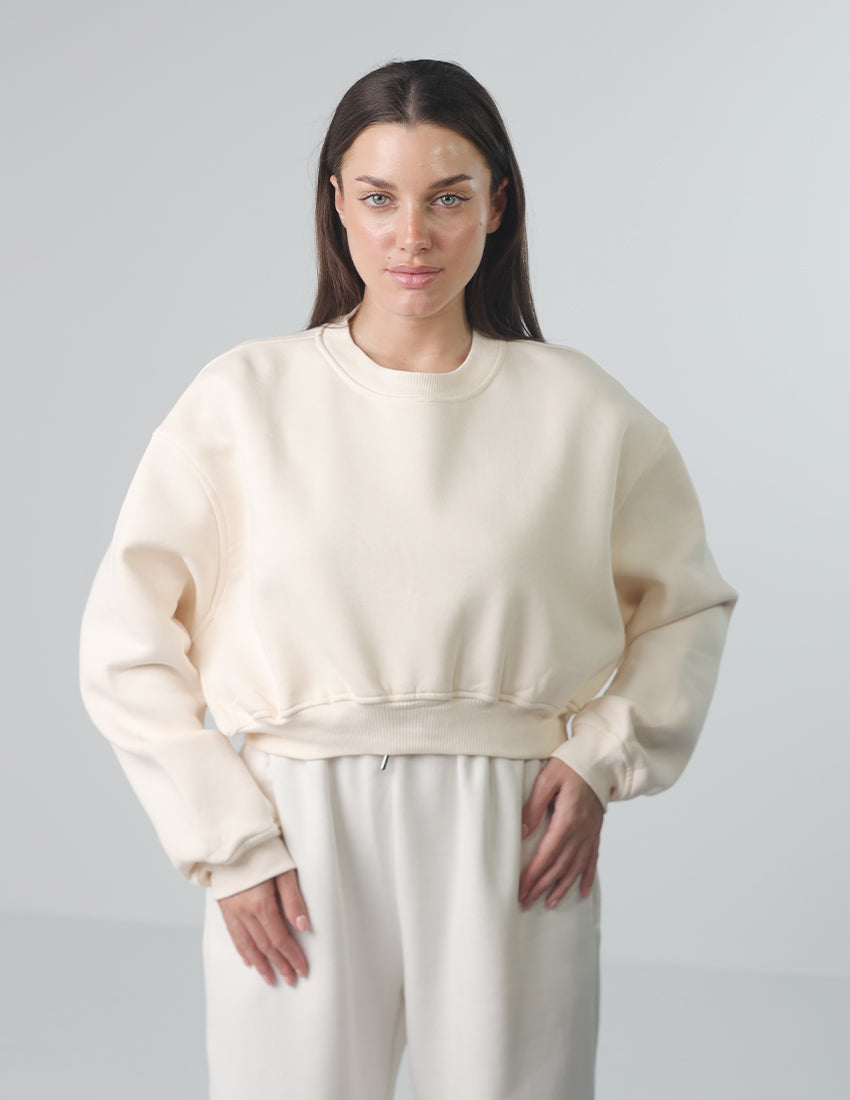 Cropped Cotton Sweatshirt Crew Neckline