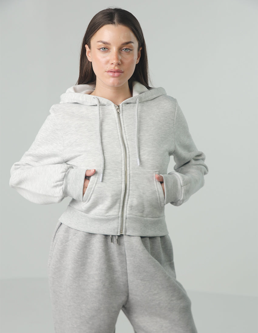 هودي قطني قصير بسحاب وجيوب