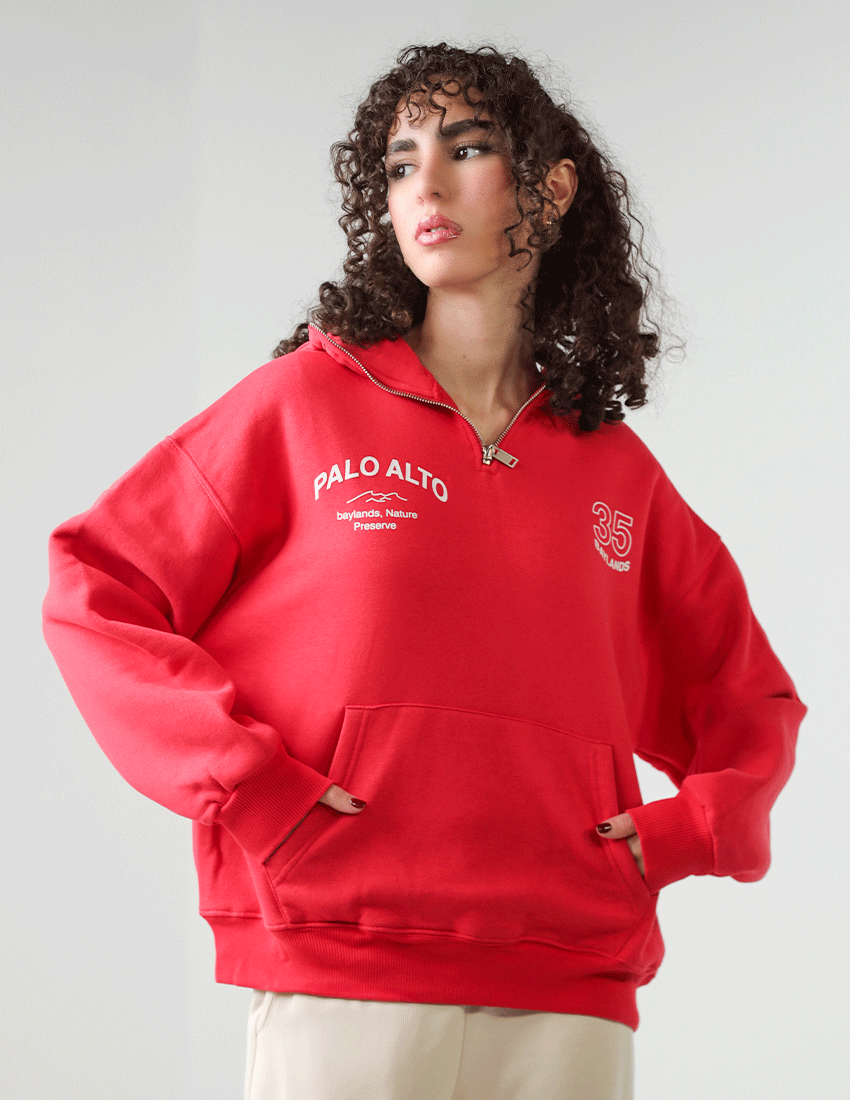 Half-Zipper Printed Hoodie