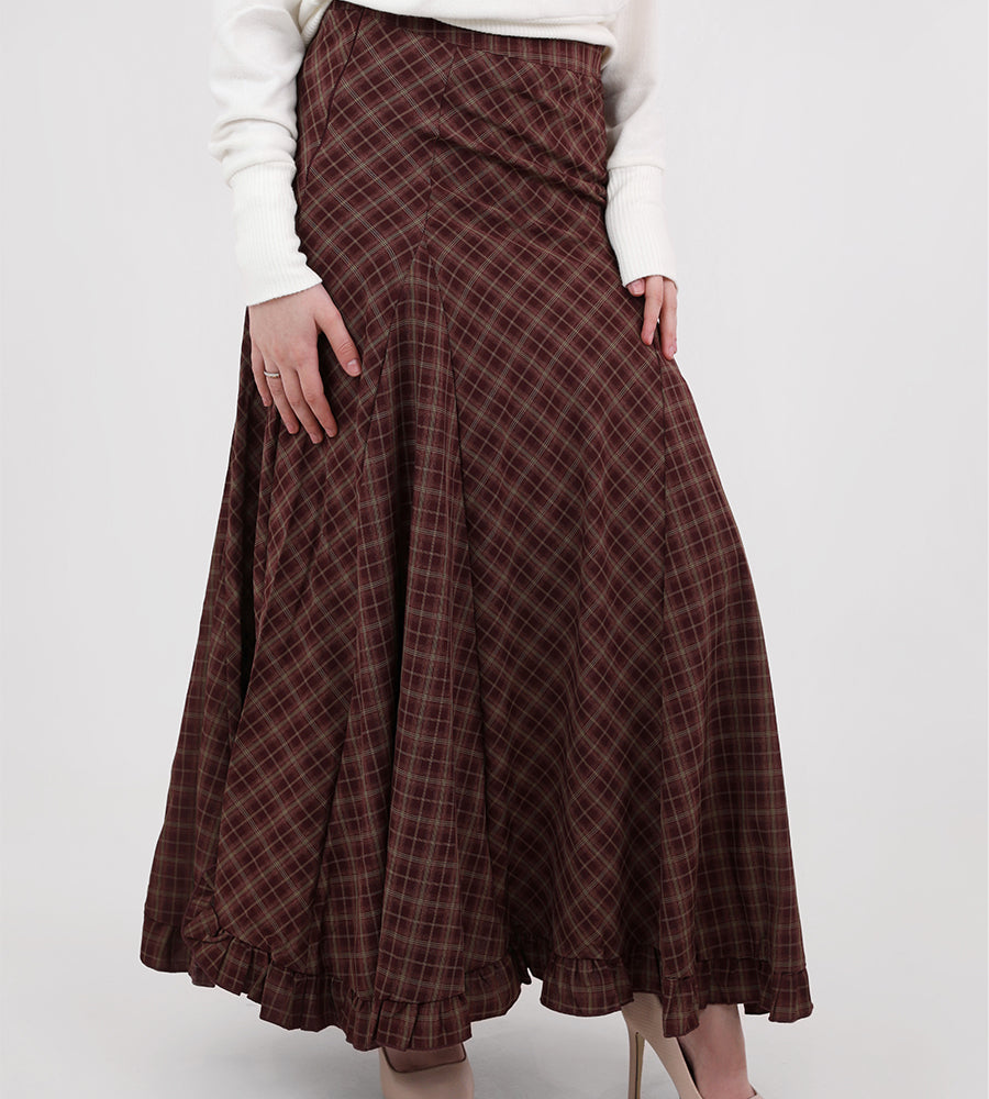 Long pleated plaid skirt