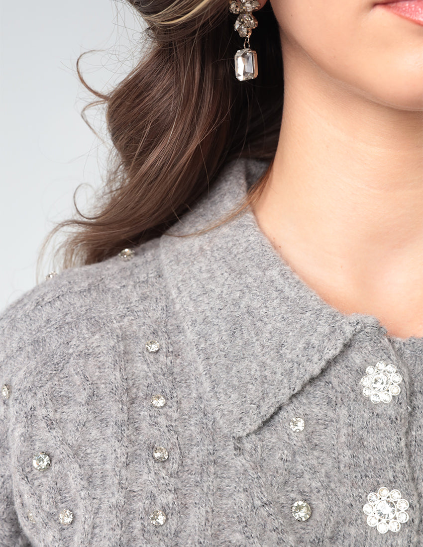 Cropped Cardigan with Strass Details