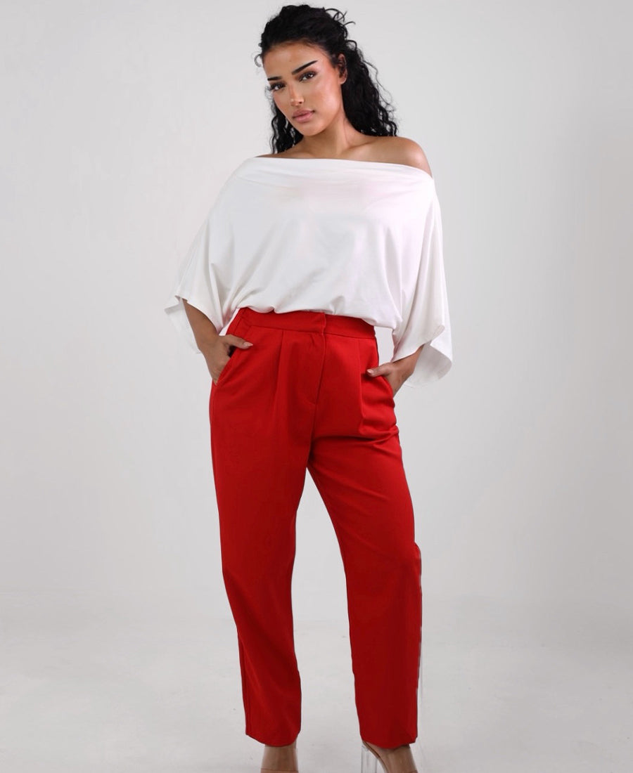 Red boyfriend pants