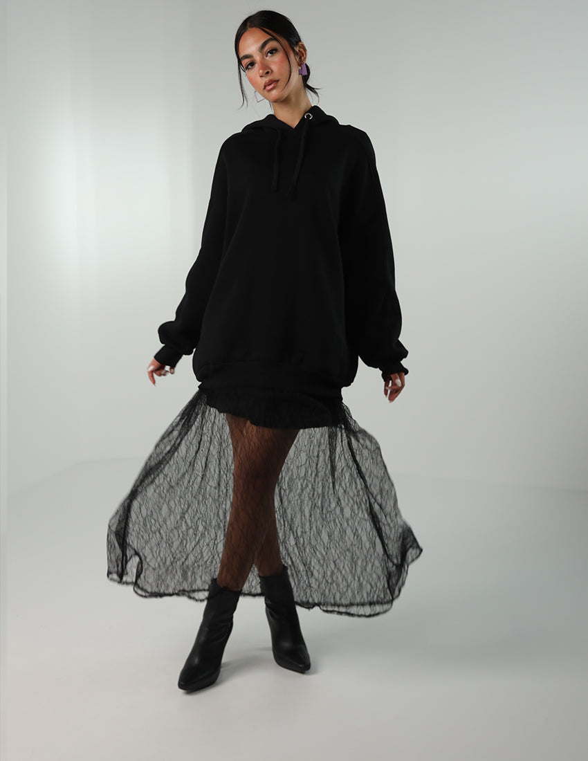 Black sheer lace skirt