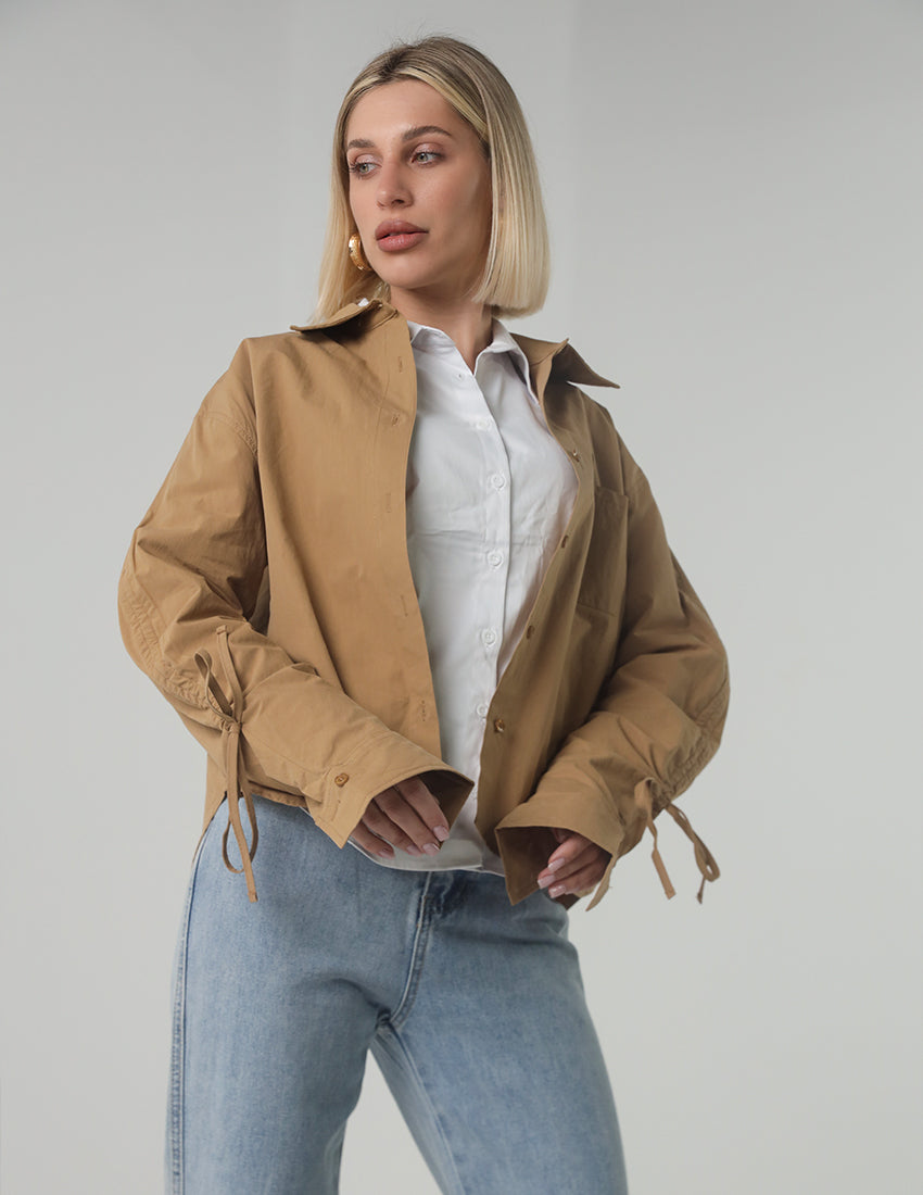 Cropped Button-Up Shirt with Tie Cuffs