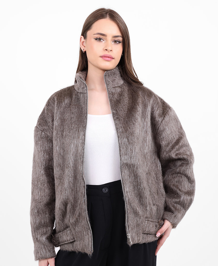 Zippered fur jacket