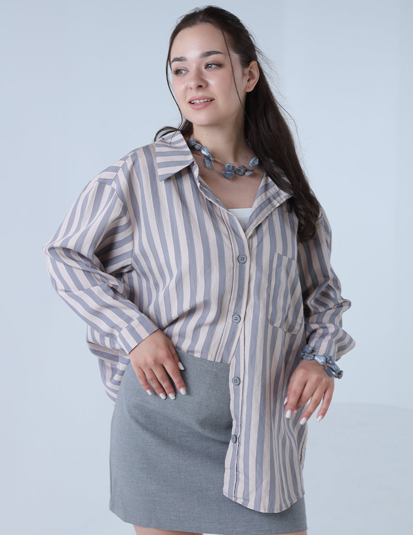 Oversized striped shirt with one side pocket