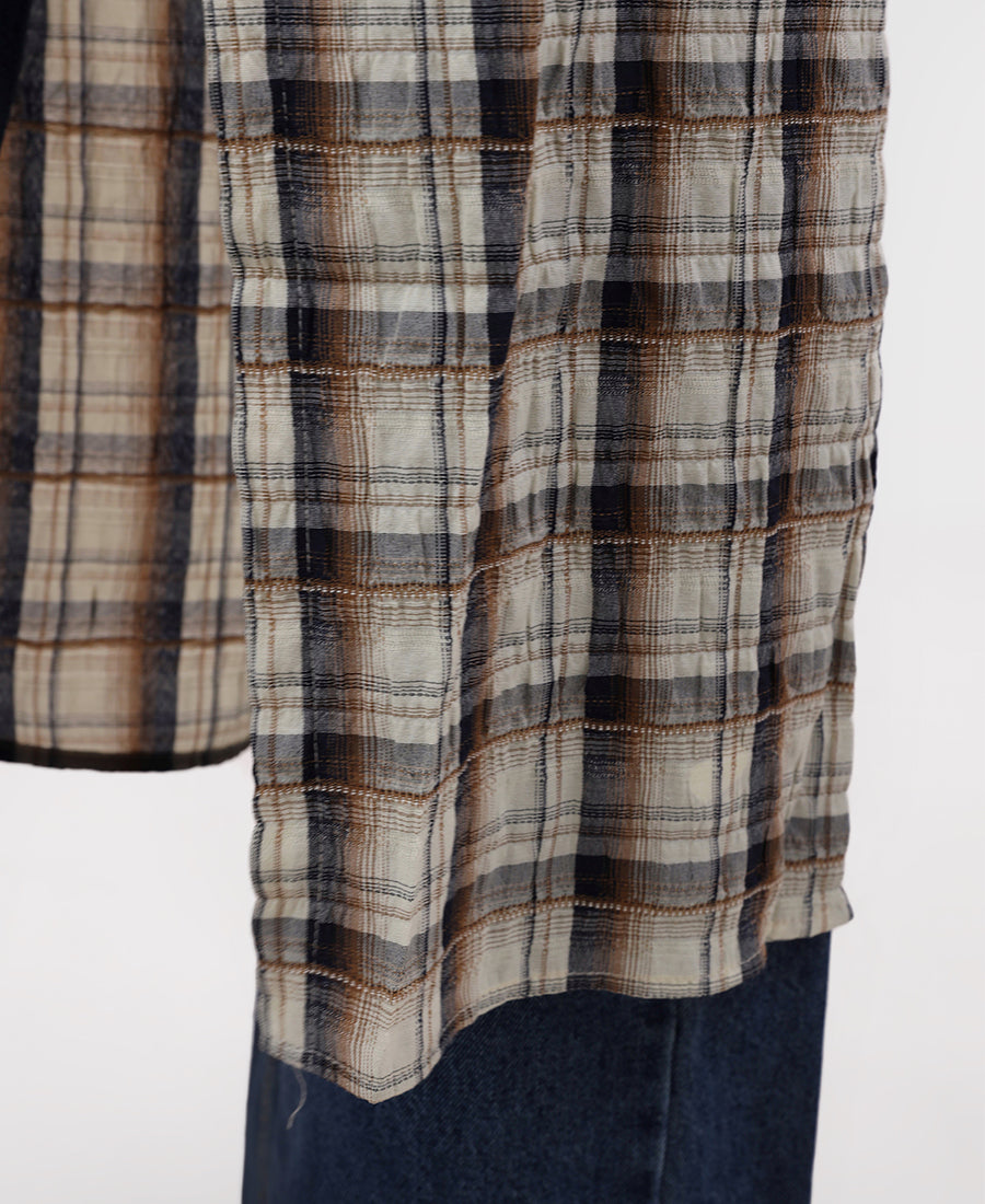 Long shirt dress with a checkered print, off-white