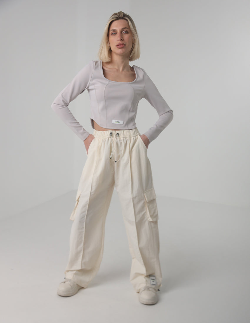 بنطلون كارغو واسع الساق مع رباط