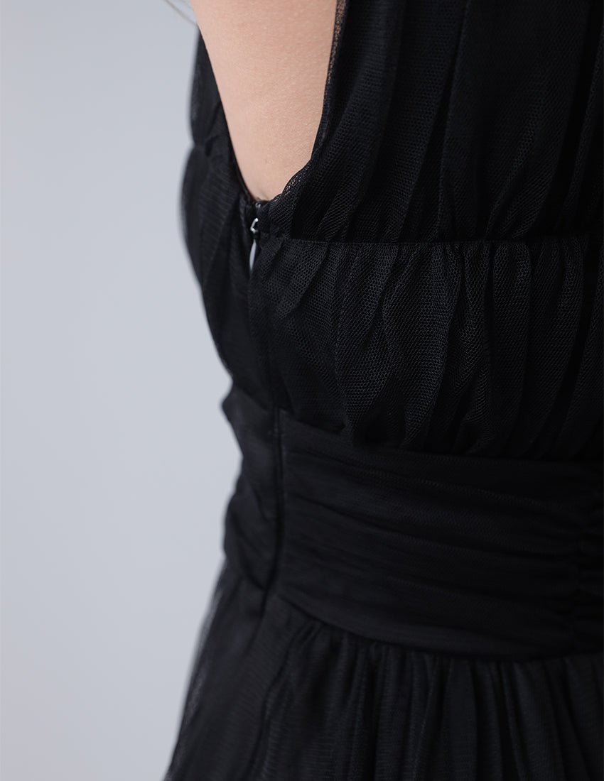 Chiffon layered dress midi-length