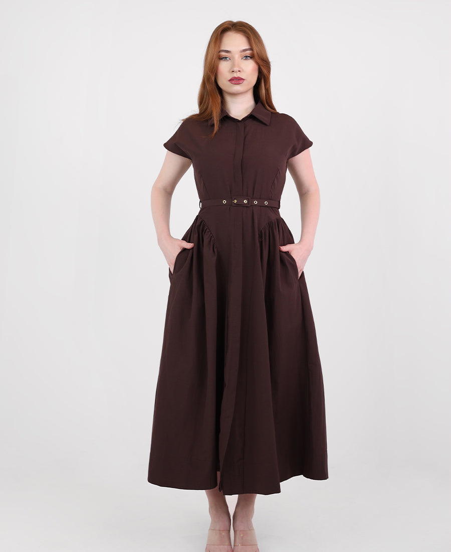 Flow dress with a button-up bodice belt