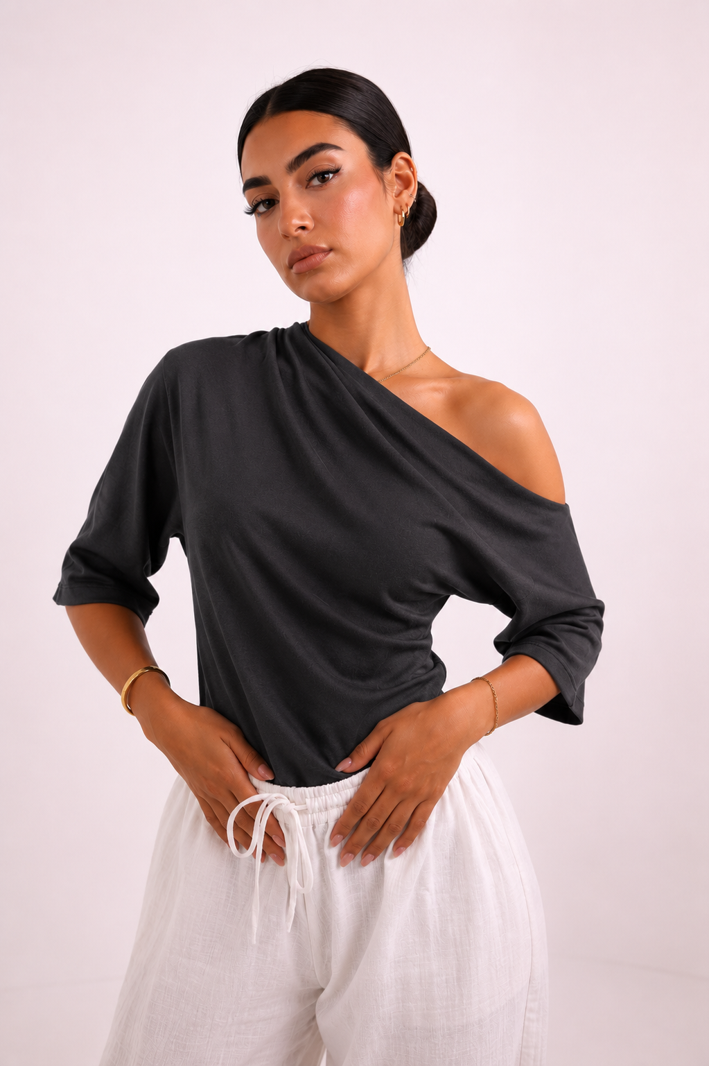 Wide neckline blouse with one shoulder