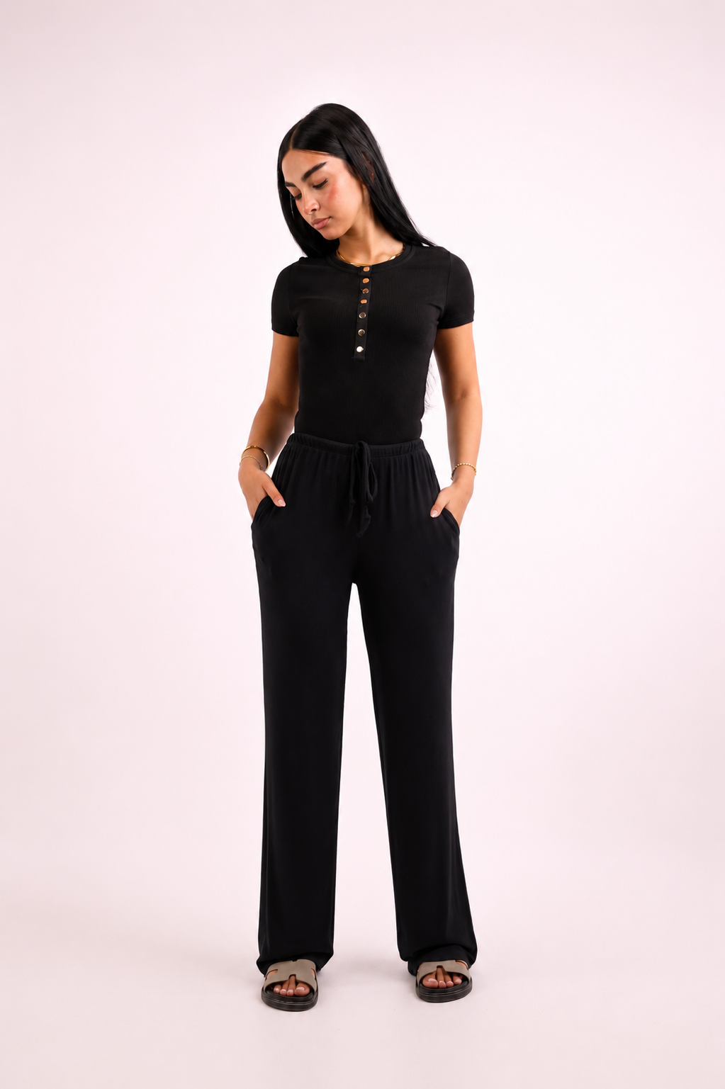 Sweatpants straight cut tie waist