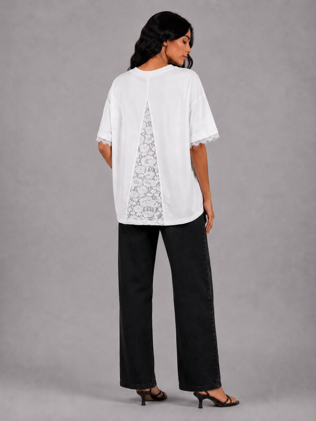 Oversized T-shirt with lace sleeves