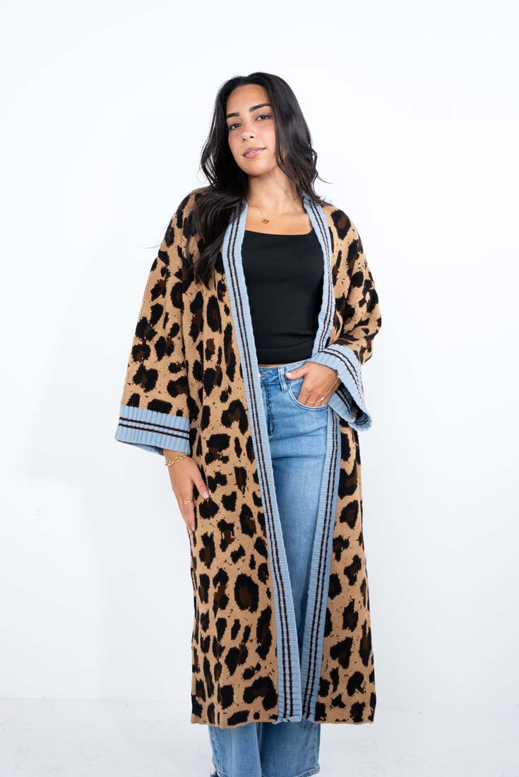 Long Throw Leopard Cardigan