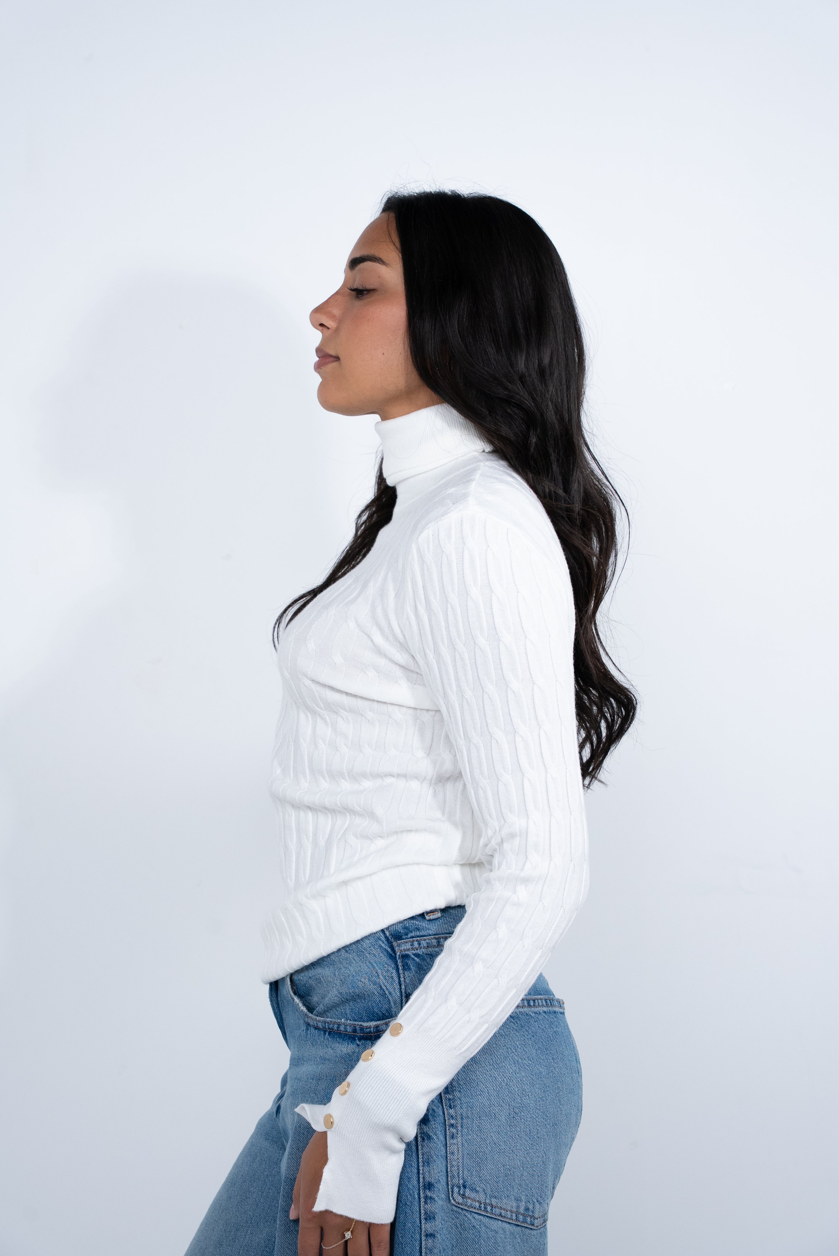 Jacket with a high collar, wool, with a gold button on the sleeve