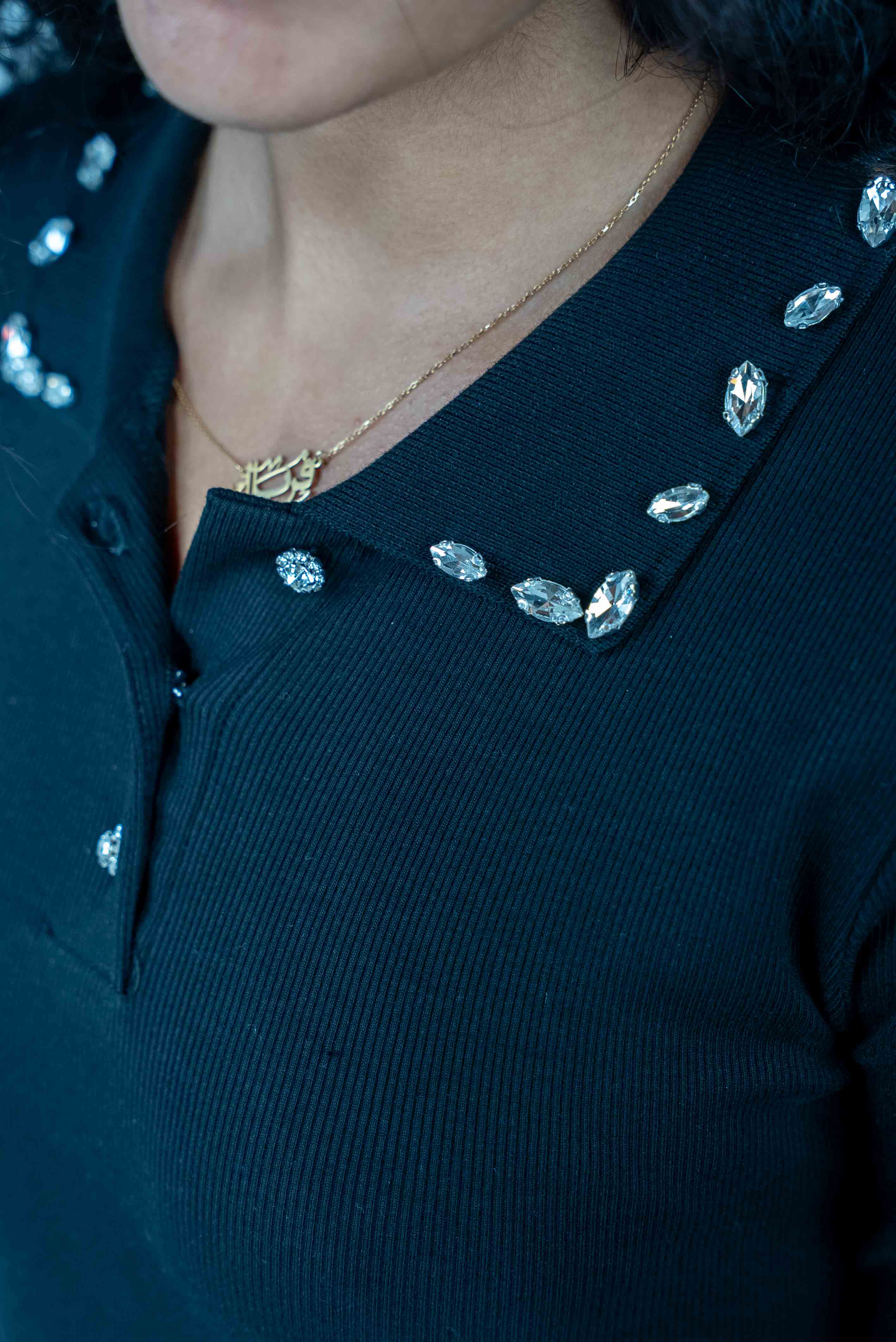 Rhinestone Collar Blouse