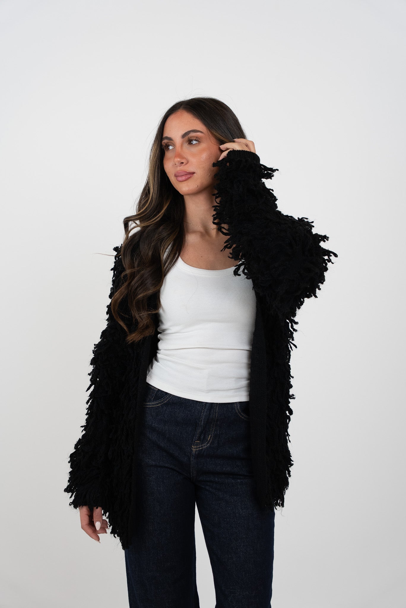 Medium open fringed cardigan
