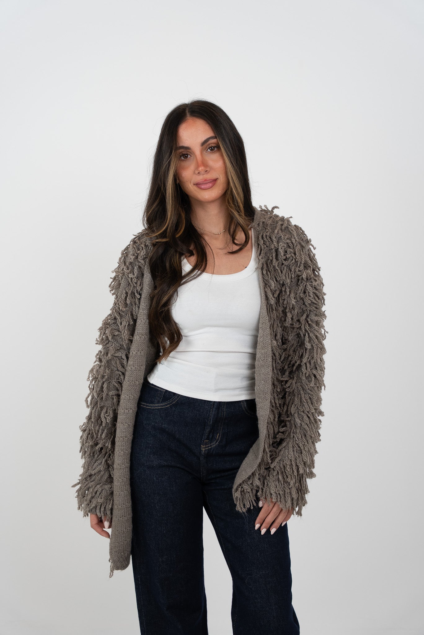 Medium open fringed cardigan
