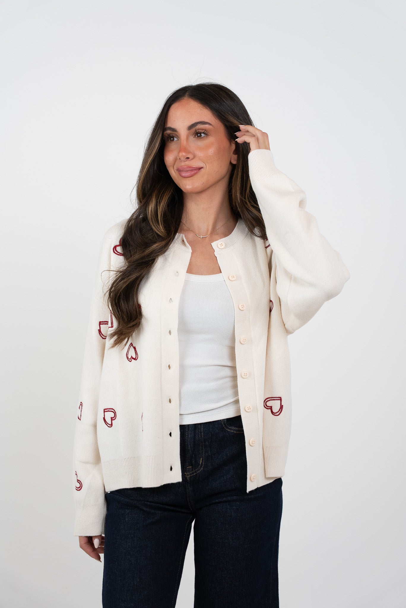 Heart Print Tricot Sweater