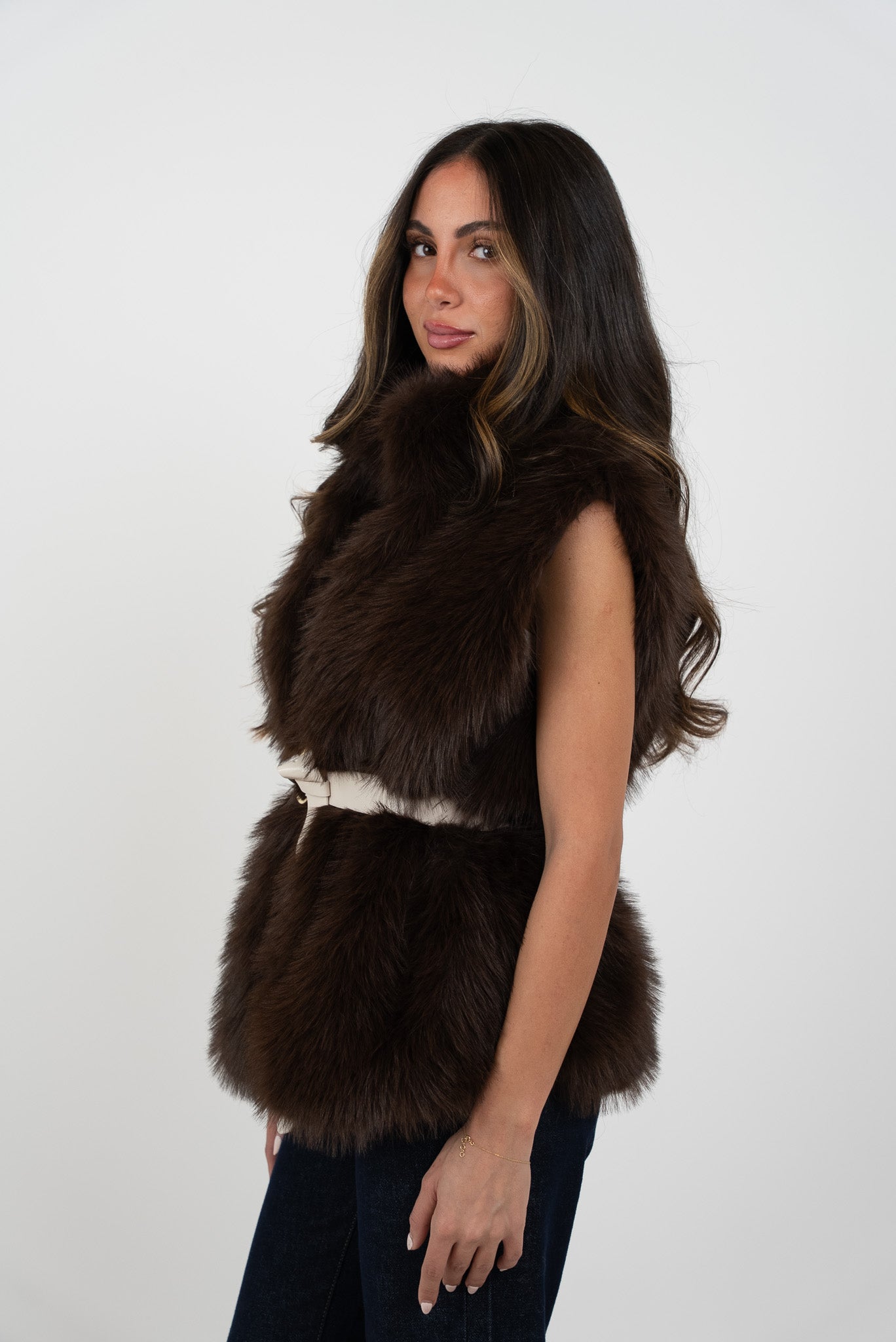 Fur vest with belt