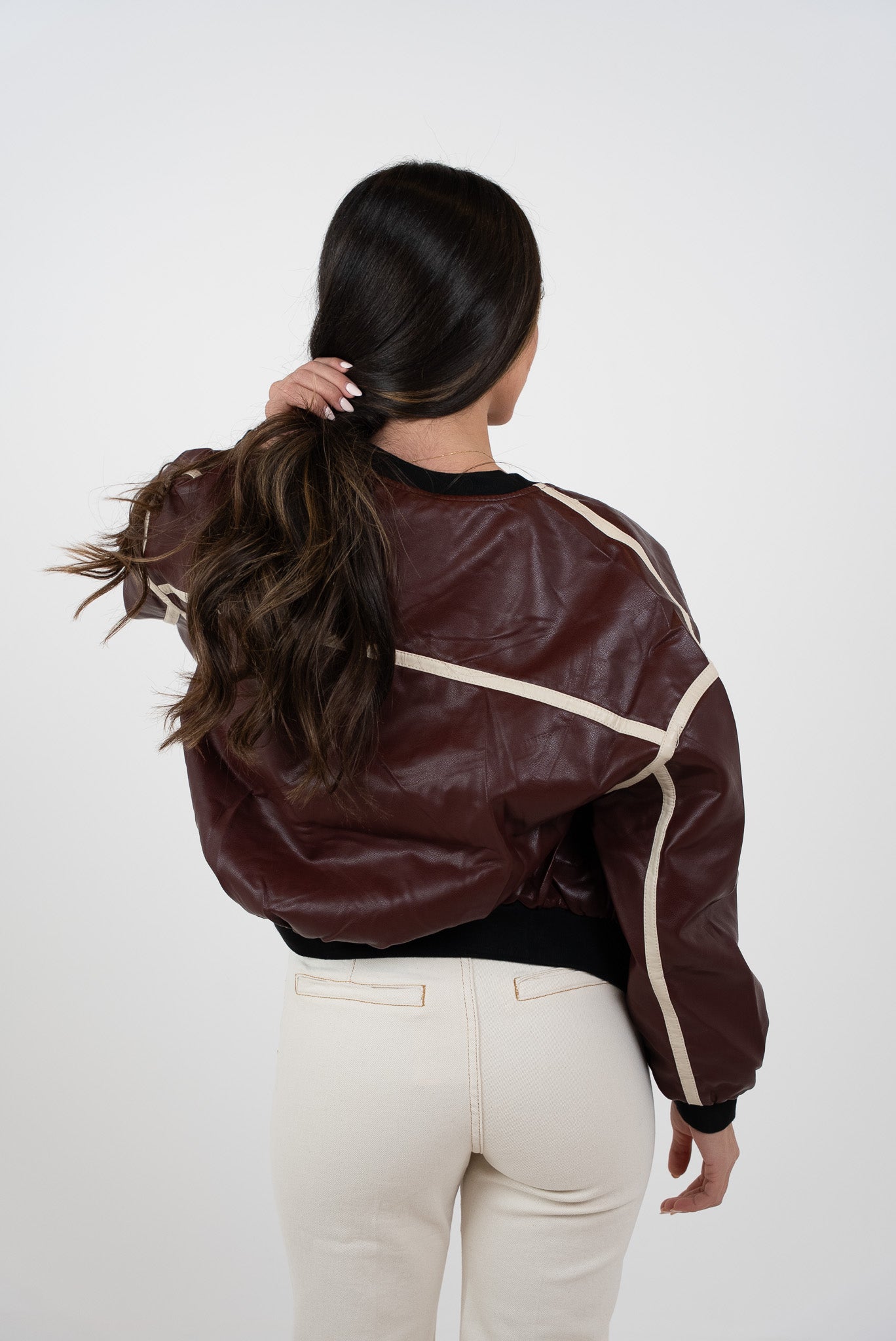 Cropped bomber leather jacket