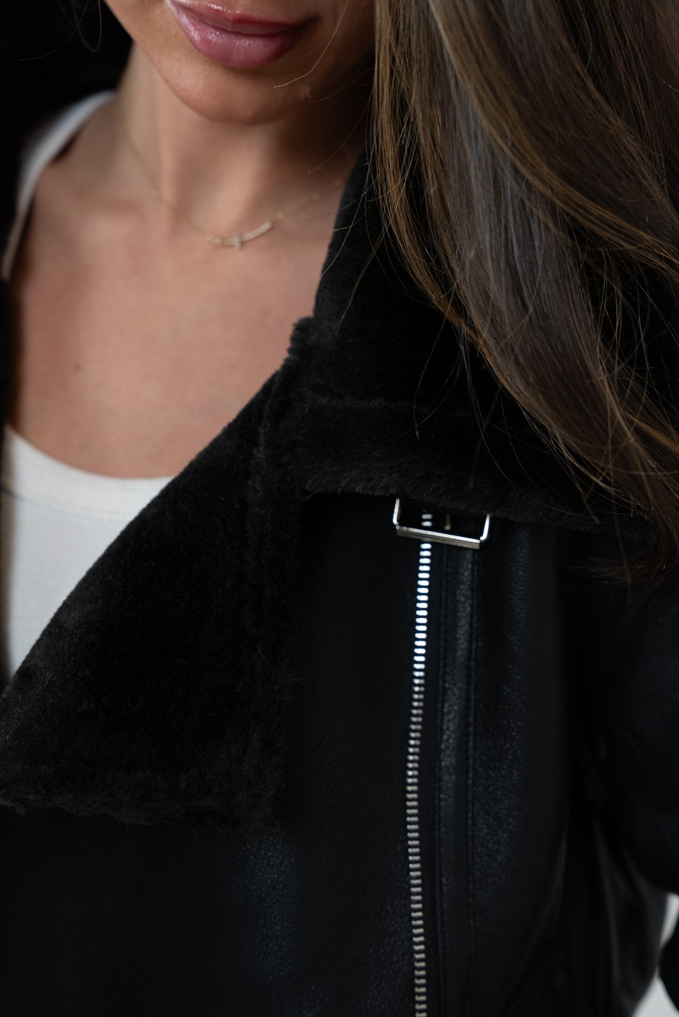 Leather jacket with fur