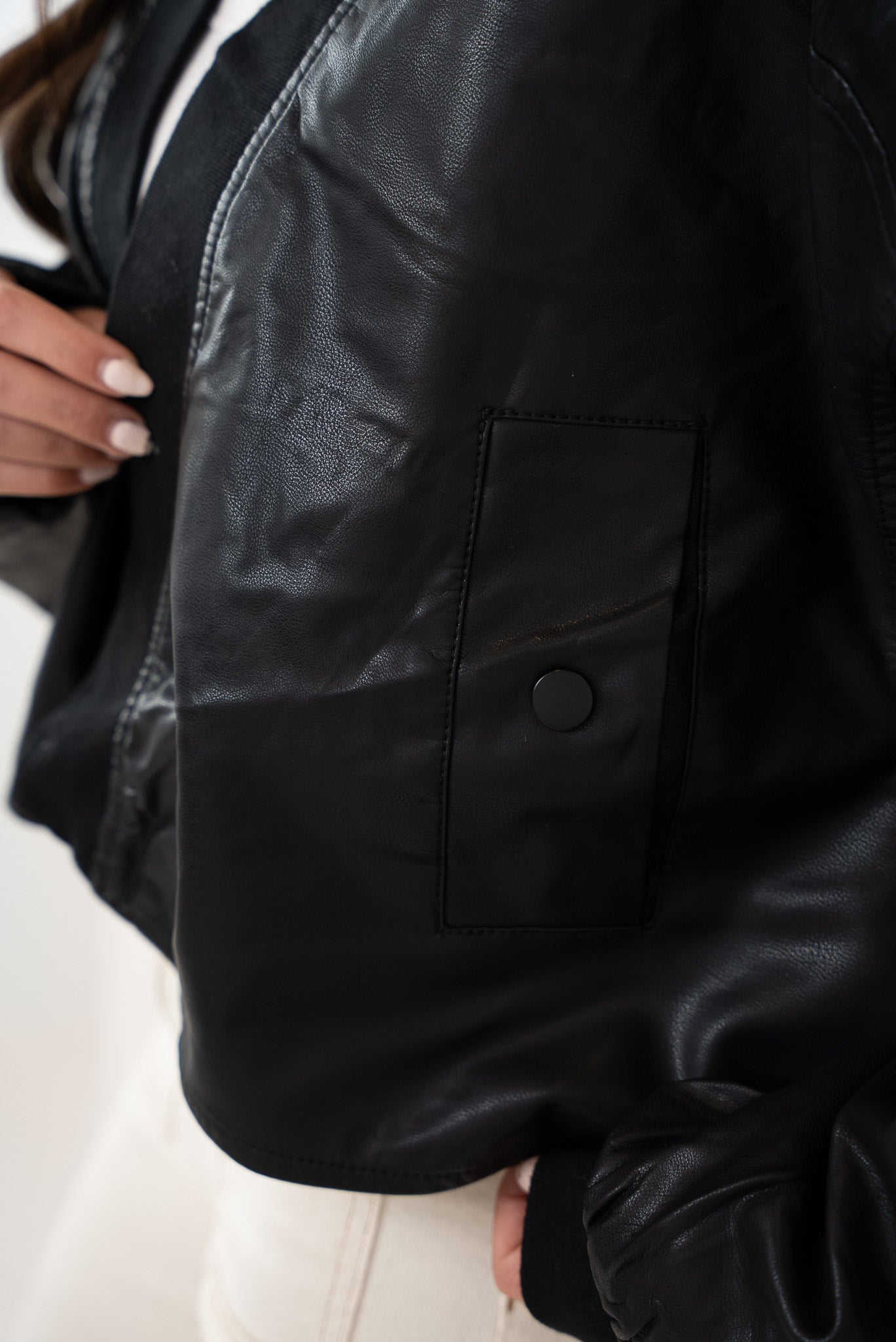 Cropped kimono leather jacket