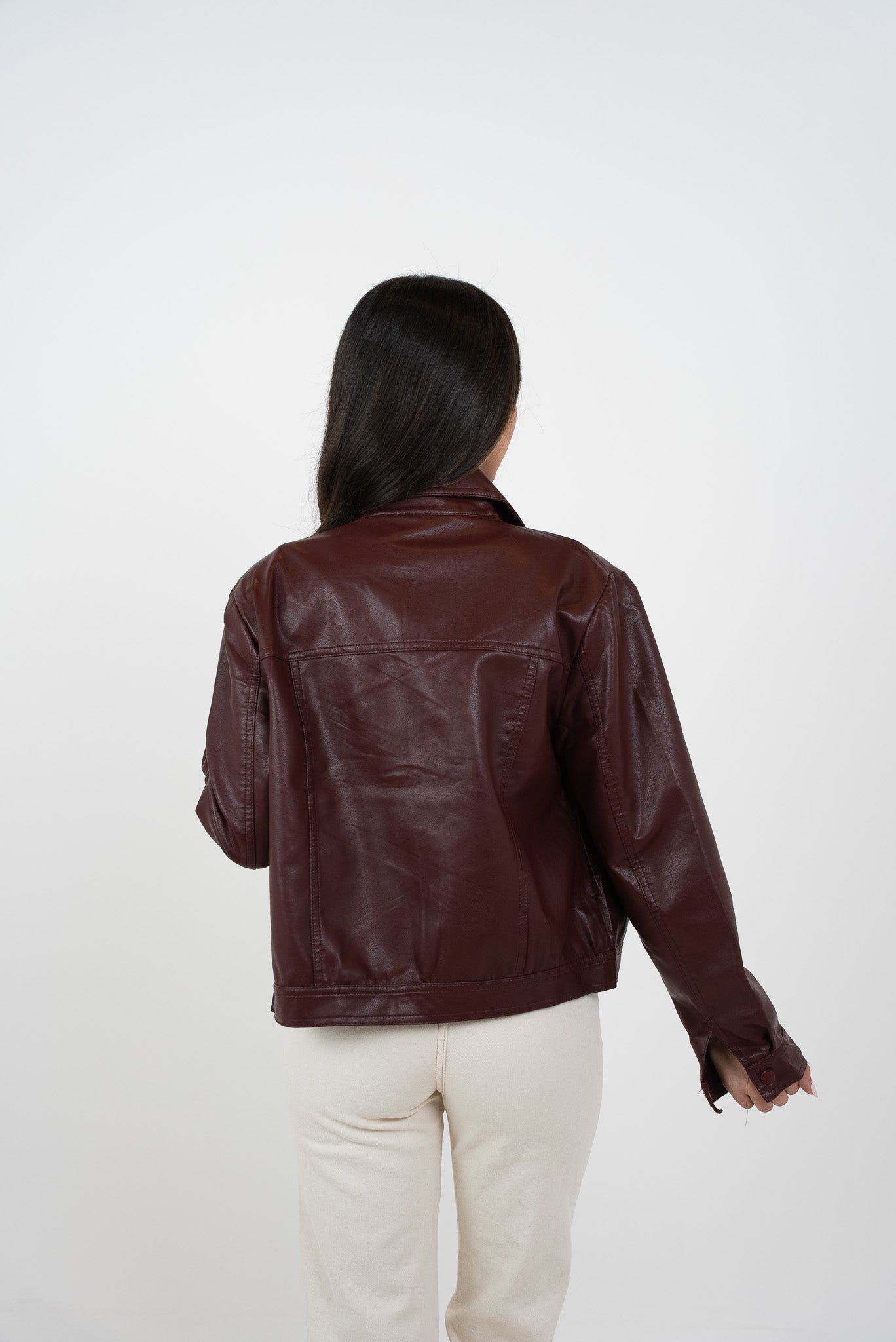 Leather jacket with button closure