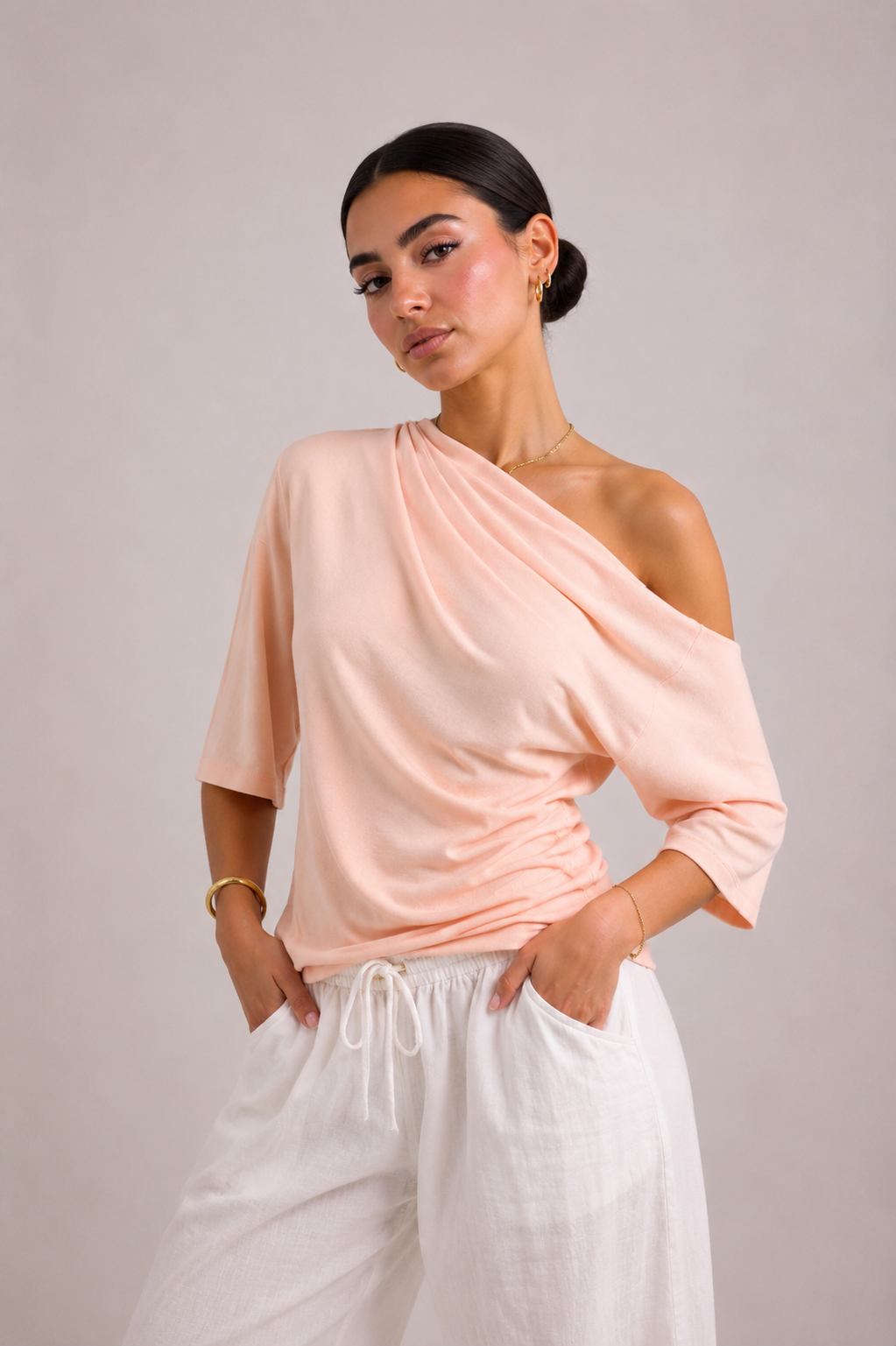 Wide neckline blouse with one shoulder