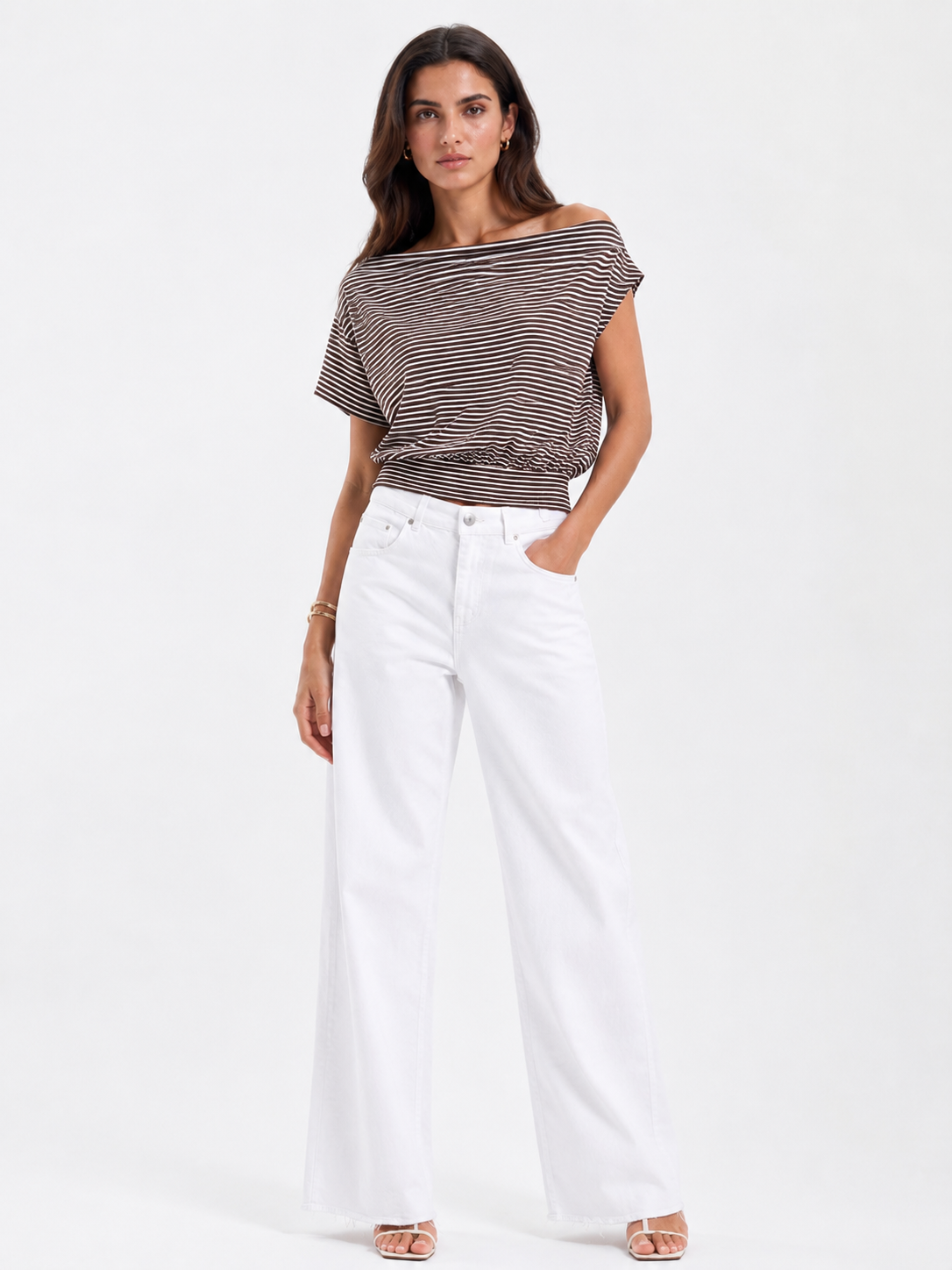 Striped cowl-neck blouse