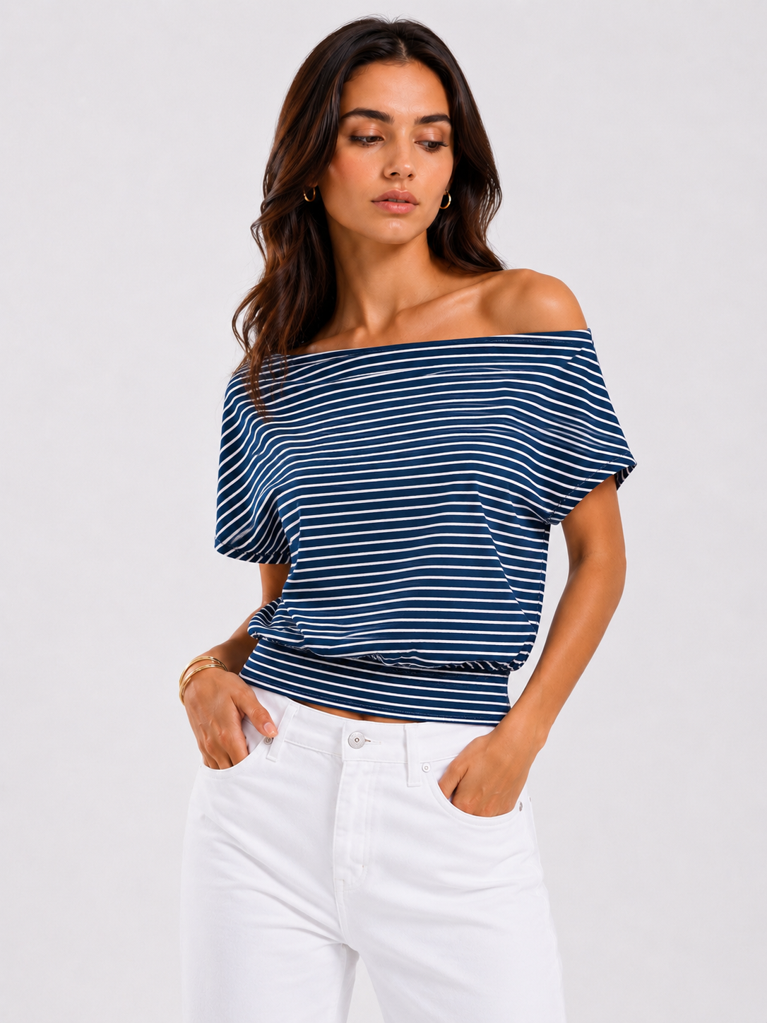Striped cowl-neck blouse
