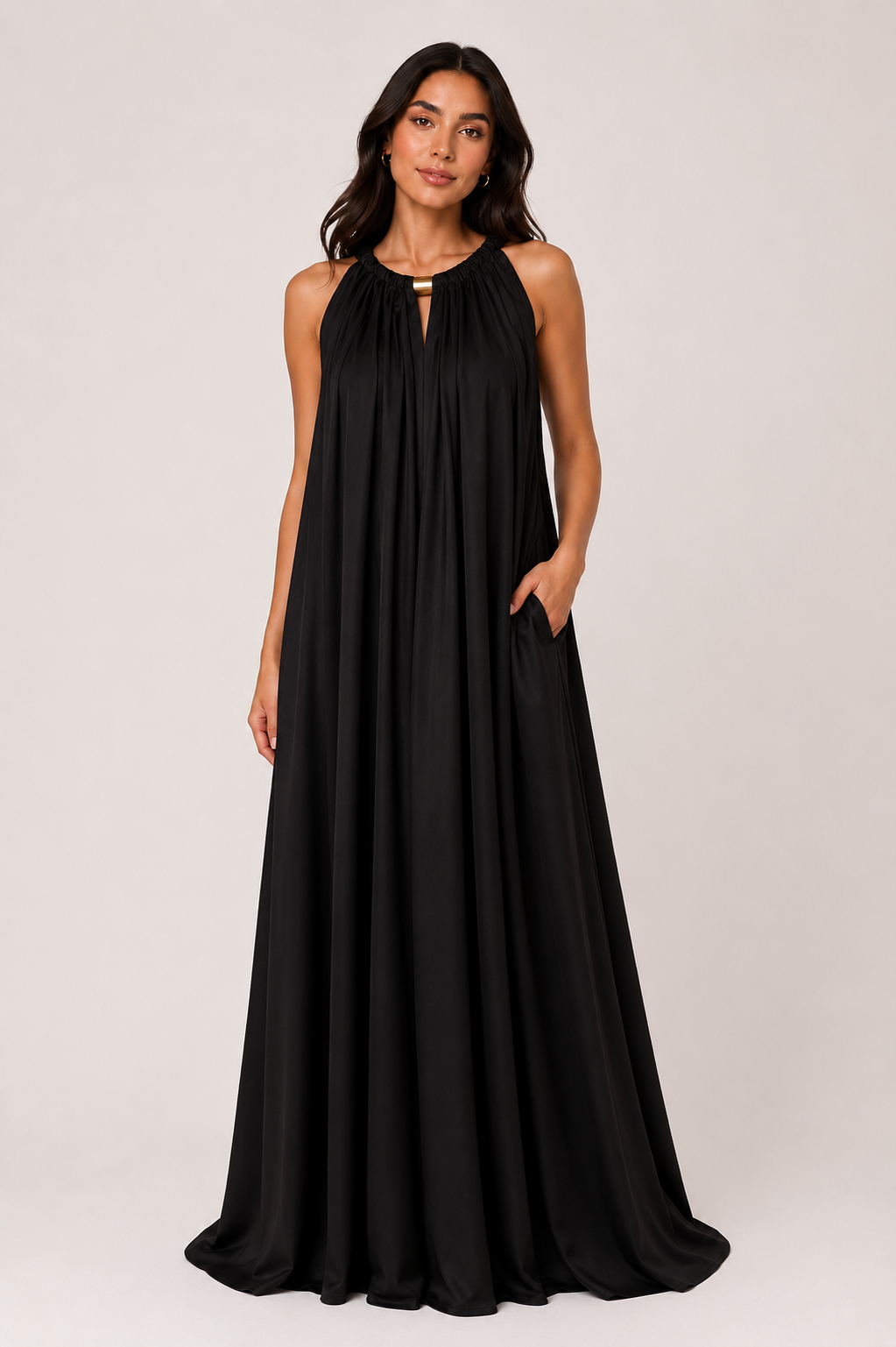 Flowy gold halter dress
