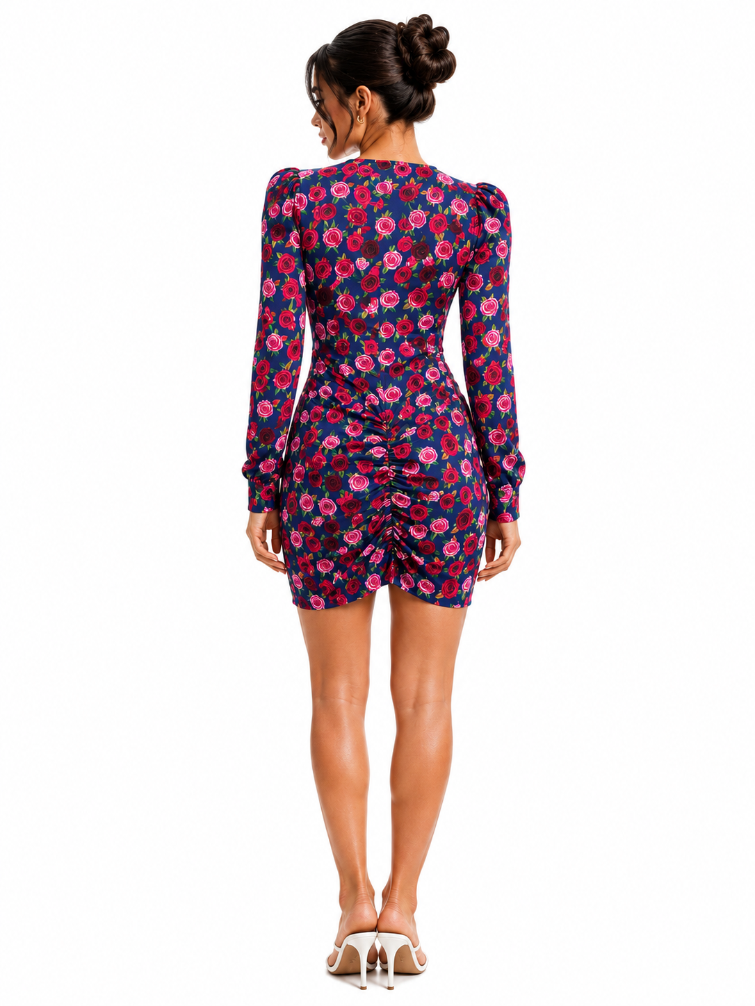 Short floral dress with ruffles at the waist