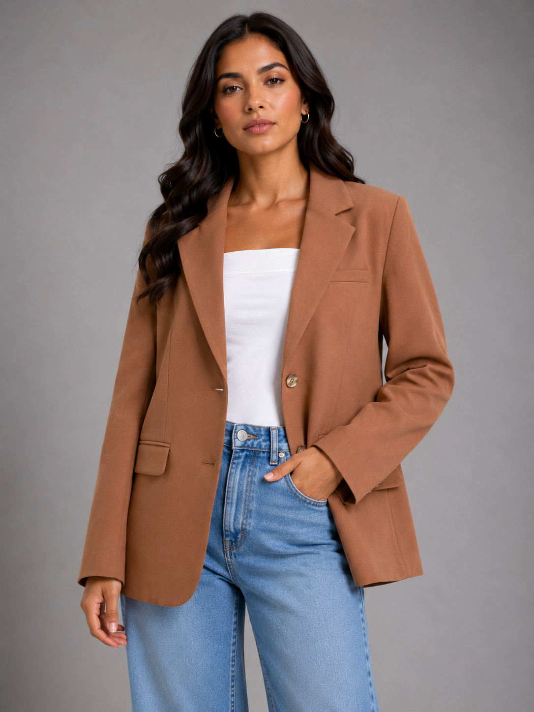 Brown oversized two-button blazer