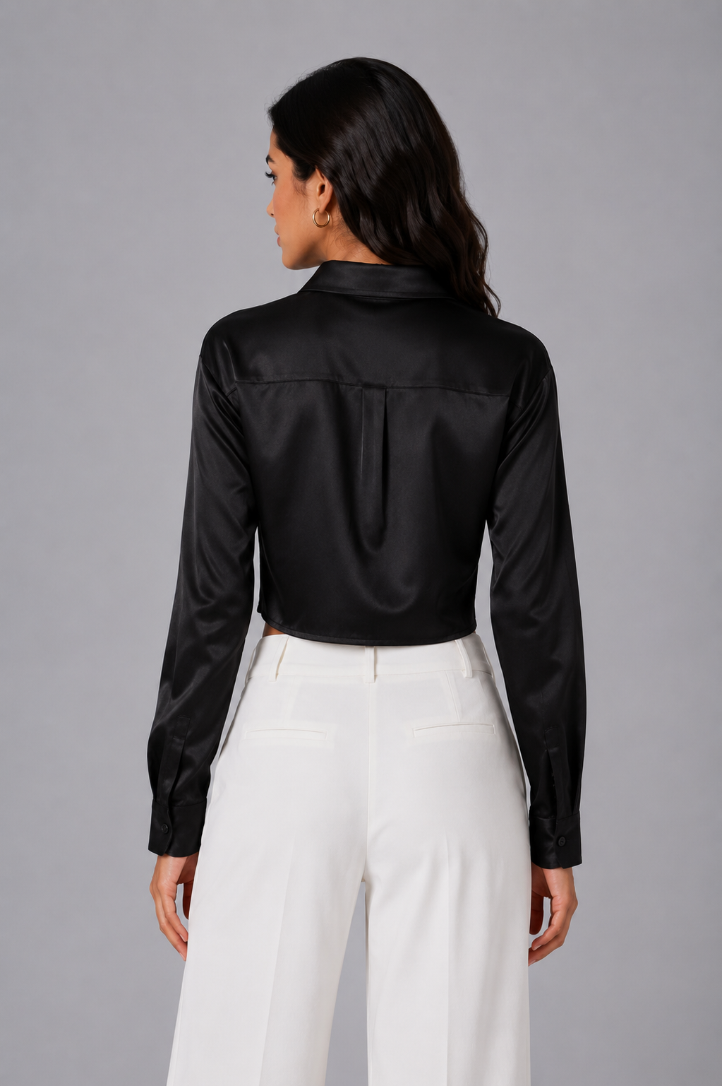 Black satin cropped shirt