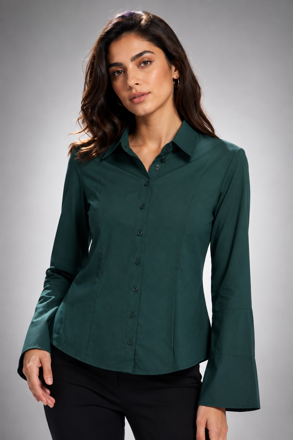 Short-fit olive green shirt